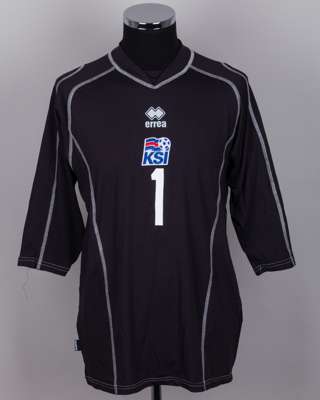 Arni Gautur Arason black No.1 Iceland v. Northern Ireland match worn goalkeeper shirt, 2006