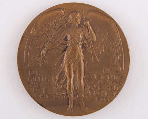A London 1908 Olympic Games participant's bronze medal, designed by Bertram Mackennal