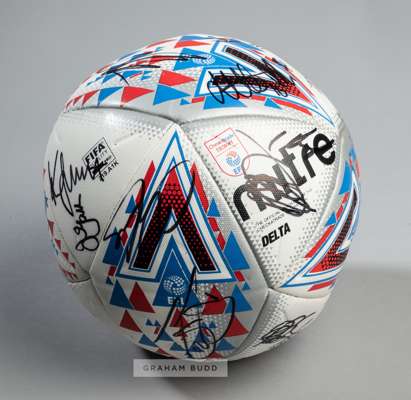 Portsmouth FC signed 2019 EFL Checkatrade Trophy final match ball,
 the Mitre Delta ball printed with CHECKATRADE TROPHY FINAL, WEMBLEY STADIUM, SUNDA