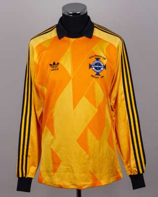 Pat Jennings yellow and black No.1 Northern Ireland World Cup goalkeepers shirt, 1986