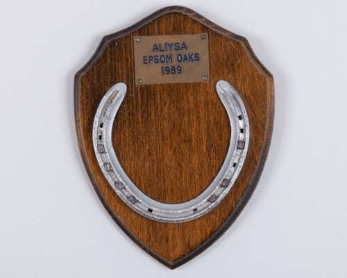 A racing plate worn by Aliysa when winning [later disqualified] the 1989 Epsom Oaks