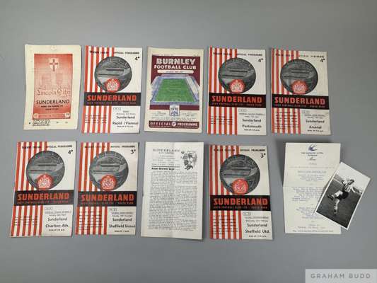 Eight Sunderland AFC home and away programmes from 1956-57 to 1959-60, 
 including Rapid Vienna Wednesday 2st October 1959, a 1956 postcard size press
