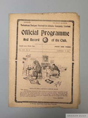 Tottenham Hotspur v. Bradford City, English Cup 2nd Round home match programme, 29th January 1921

  Signs of folds, pencil text on team page
