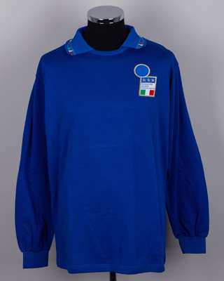 Gianluca Vialli blue No.9 Italy v. USSR match worn long-sleeved shirt, 1991
