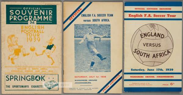 A trio of programmes from the Football Association Tour of South Africa in 1939 originally owned by the Natal inside-right E.H. Smethurst,
 all matche