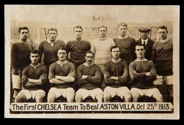 Two Chelsea FC team-group postcards from season 1913-14, the first card featuring the full squad; the other titled ''the first Chelsea football team t