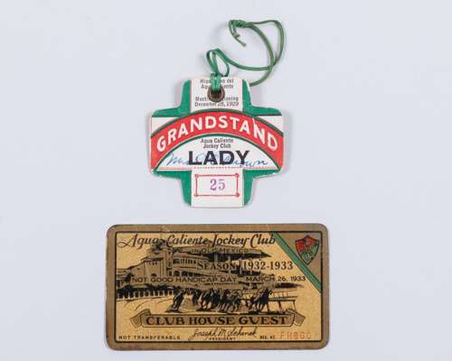 Grandstand Pass for the opening meeting at Agua Caliente Racetrack 28th December 1929