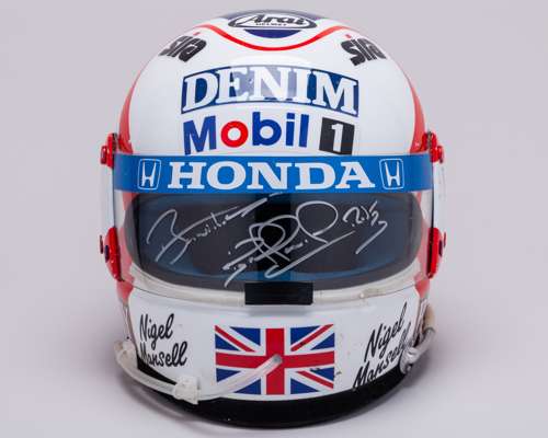 Nigel Mansell Signed 1987 Period Helmet & Gloves From the Nigel Mansell Museum