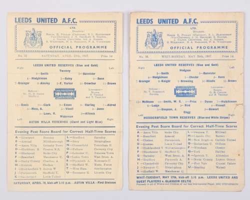 Two Leeds United Reserve home match programmes, 1947