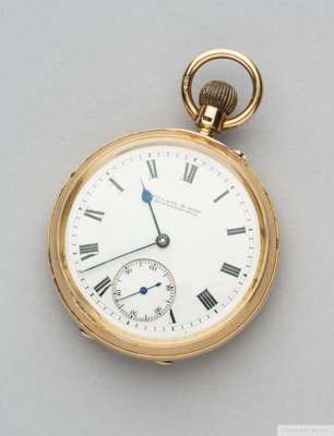 Tom Wilson 18ct gold 1921-22 Commemorative F.A.Cup pocket watch retailed by Fillans & Sons, Huddersfield
 with white enamel dial, black Roman numerals