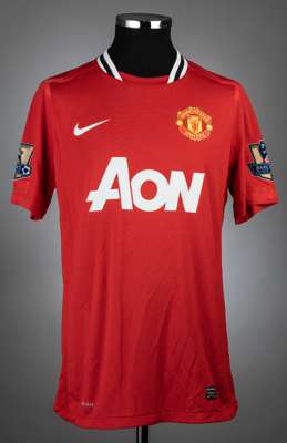 Ashley Young red Manchester United no.18 home jersey, season 2011-12,
  match-issue, Nike, short-sleeved with BARCLAYS PREMIER LEAGUE 10/11 CHAMPIONS 