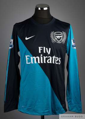 Tomas Rosicky two-tone blue No.7 Arsenal v. Stoke match worn long-sleeved shirt, 2011-12, 
 Nike, L, with crew-neck collar and printed Arsenal badge, 