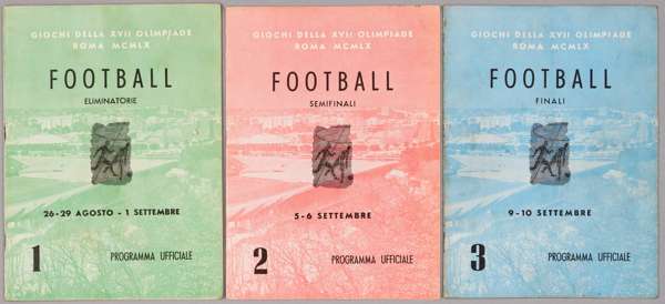 Rome 1960 Olympic Games three programmes covering the football tournament,
 covers group matches 26th to 29th August and 1st September, semi-finals 5t