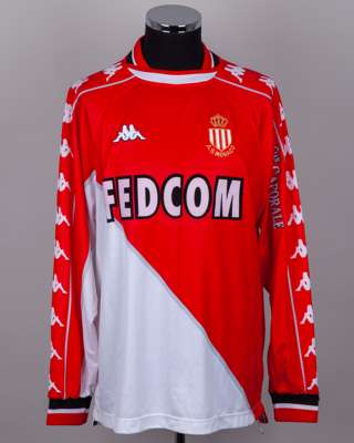 Marco Simone red and white No.11 Monaco v. Nancy long-sleeved shirt, 2000