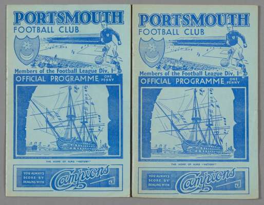 Two Portsmouth home programmes from the 1938-39 F.A. Cup run, v West Ham United (FAC5) 11th February and v Preston N.E. (FAC6) 4th March, complete wit