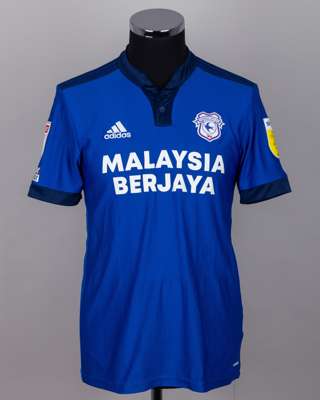 Aden Flint blue No.5 Cardiff City v. Millwall match worn short-sleeved shirt, 2021