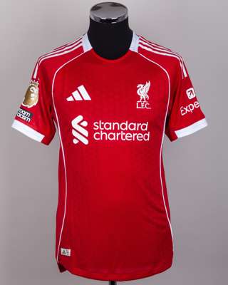 Curtis Jones red and white No.17 Liverpool short-sleeved shirt, 2025-26