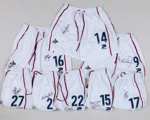 Twelve West Bromwich Albion autographed shorts issued for 2000-02