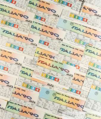 A complete collection of 52 tickets from the 1990 World Cup in Italy,
 11 tickets are unused