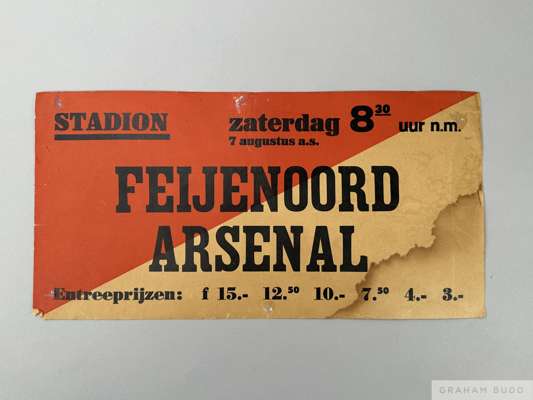 Rare Feyenoord v. Arsenal, Rotterdam tram sign
 relating to a friendly match, 18 by 34cm

  Water damage
