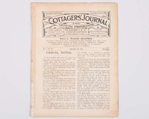 Fulham v. Leeds City match programme, 7th September 1912