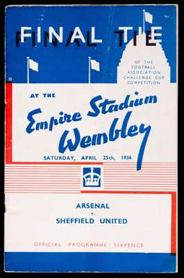 F.A. Cup Final programme Arsenal v Sheffield United 25th April 1936, staples removed, light vertical fold, otherwise good