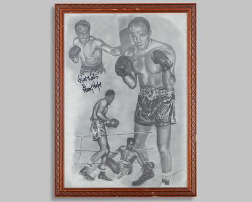Henry Cooper autographed black and white print by Stephen Khamis