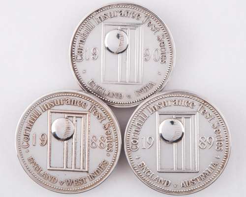 Dickie Bird three white-metal Cornhill Insurance England Test Series medals, 1988-90