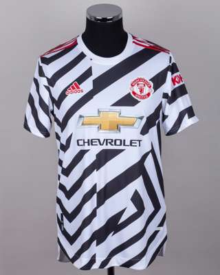 Donny Van De Beek white and black No.34 Manchester United short-sleeved shirt, 2020-21