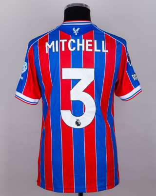 Tyrick Mitchell red and blue No.3 Crystal Palace v. Liverpool match worn shirt