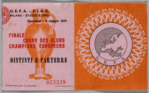 Ticket stub for 1970 European Coupe des Clubs final Feyenoord v Celtic, played at San Siro, Milan, 6th May 1970,
 stub numbered 023339

 Feyenoord def