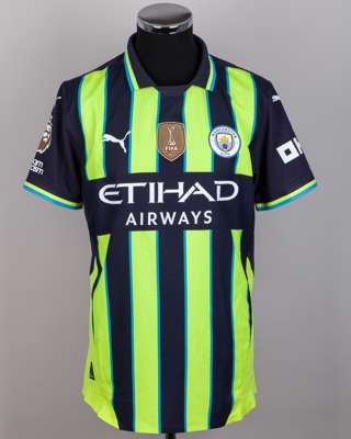 Erling Haaland yellow, navy and blue No.9 Manchester City short-sleeved shirt, 2024-25