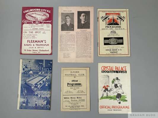Interesting collection of football programmes dating from 1908-09 to 1938-39, 
 Ilford v London Caledonians 16/12/1912 S/F London Charity Cup; Chester