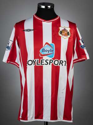 Paulo Da Silva red & white Sunderland no.22 jersey v Arsenal, played at Stadium of Light, on 21st November 2009,
 match-issue, Umbro, short-sleeved wi