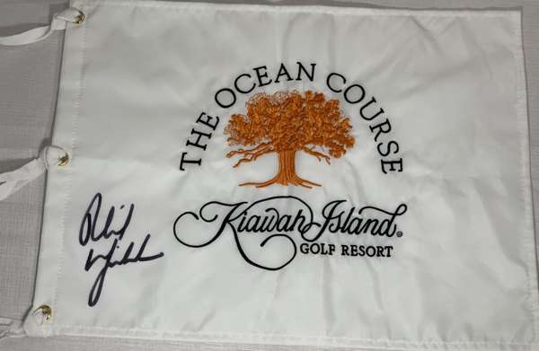 Phil Mickelson (USA) signed 2021 USPGA Flag, Kiawah Island, South Carolina, 
 Signed in black permanent marker. Mickelson scored 282 (-6) to win the e