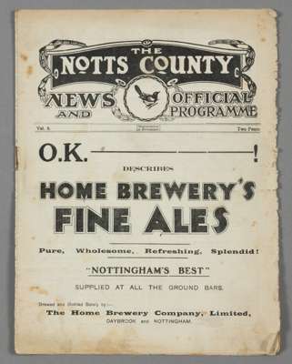 Notts County v Manchester United programme 2nd April 1926,
 F.L. Division One