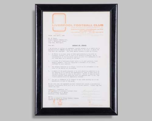 Liverpool signed contract with Unique Garment Company Ltd 19th April 1989