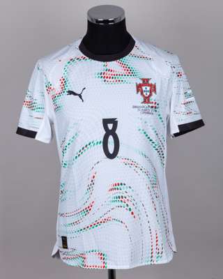 Bruno Fernandes white, green and red No.8 Portugal v. Denmark short-sleeved shirt, 2025