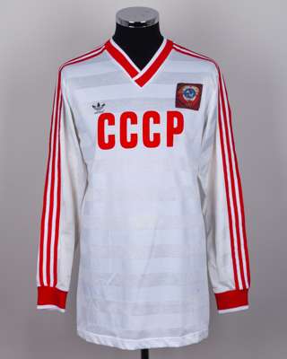 Oleg Kuznetsov white and red No.8 CCCP long-sleeved shirt, c.1990