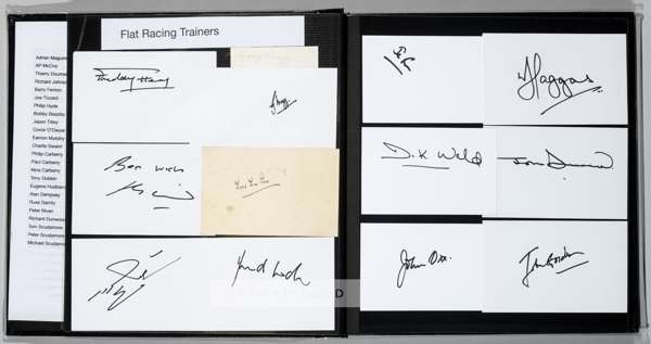 Excellent collection of autographs of prominent horse racing personalities,
 approximately 274 autographs contained in two binders; owners include Aga