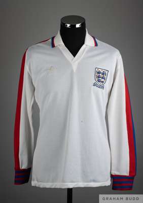 Glenn Hoddle white No.15 England Intermediate long-sleeved shirt, 
 Admiral, 38/40cm., with v-neck collar and embroidered badge inscribed INTERMEDIATE