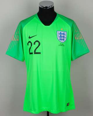 Jack Butland green and pink No.22 England v. Holland short-sleeved shirt, 2018