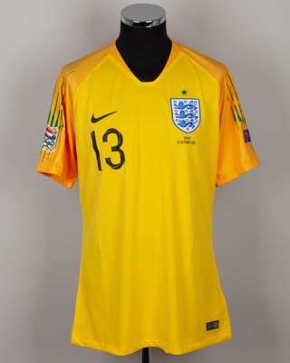 Jack Butland yellow and green No.13 England v. Spain short-sleeved shirt, 2018