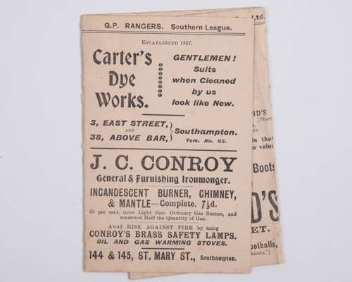 Southampton v. Queen's Park Rangers match card programme, 26th December 1908