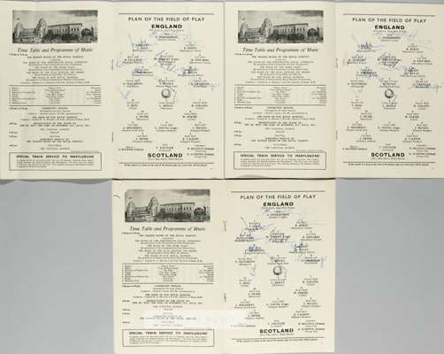 Three autographed programmes for the England v Scotland match played at Wembley, 6th April 1957,
 each signed on the team line-up page by the England 