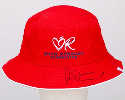 Sir Andrew Strauss autographed Red for Ruth bucket hat