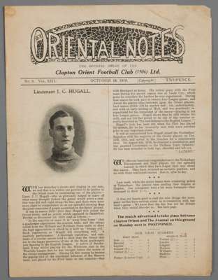Clapton Orient v Tottenham Hotspur first full season after World War I programme, 18th October 1919,
 four-page programme on white printed paper, with