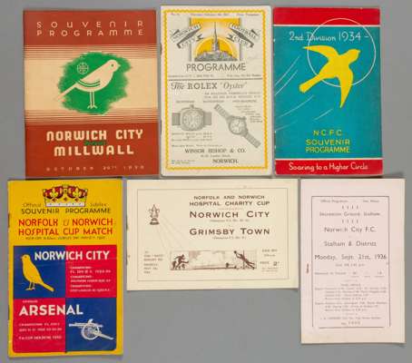 Six Norwich City 1930s home programmes,

Bristol Rovers 5th May 1934, being a Special Souvenir Edition to celebrate the F.L. Division Three (South) ch