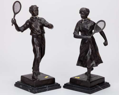 Pair of spelter 20th century tennis figures