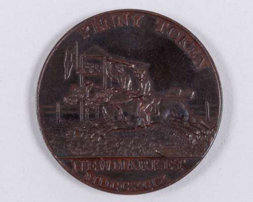 Newmarket 1799 penny token commemorating the match race between Hambletonian and Diamond